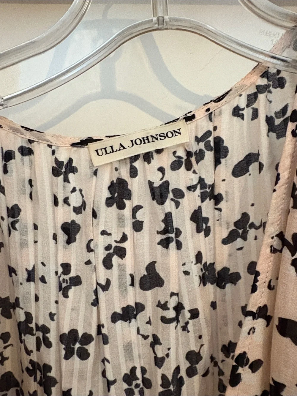 Ulla Johnson Blush Pink Midi Dress with Black Floral Motif - Picture 3 of 4